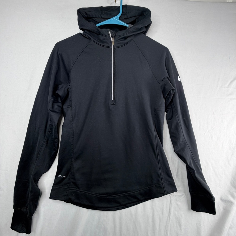 Nike Dri-FIT Running Hoodie Mens Small Black 1/4 Zip Reflective Pullover Jacket